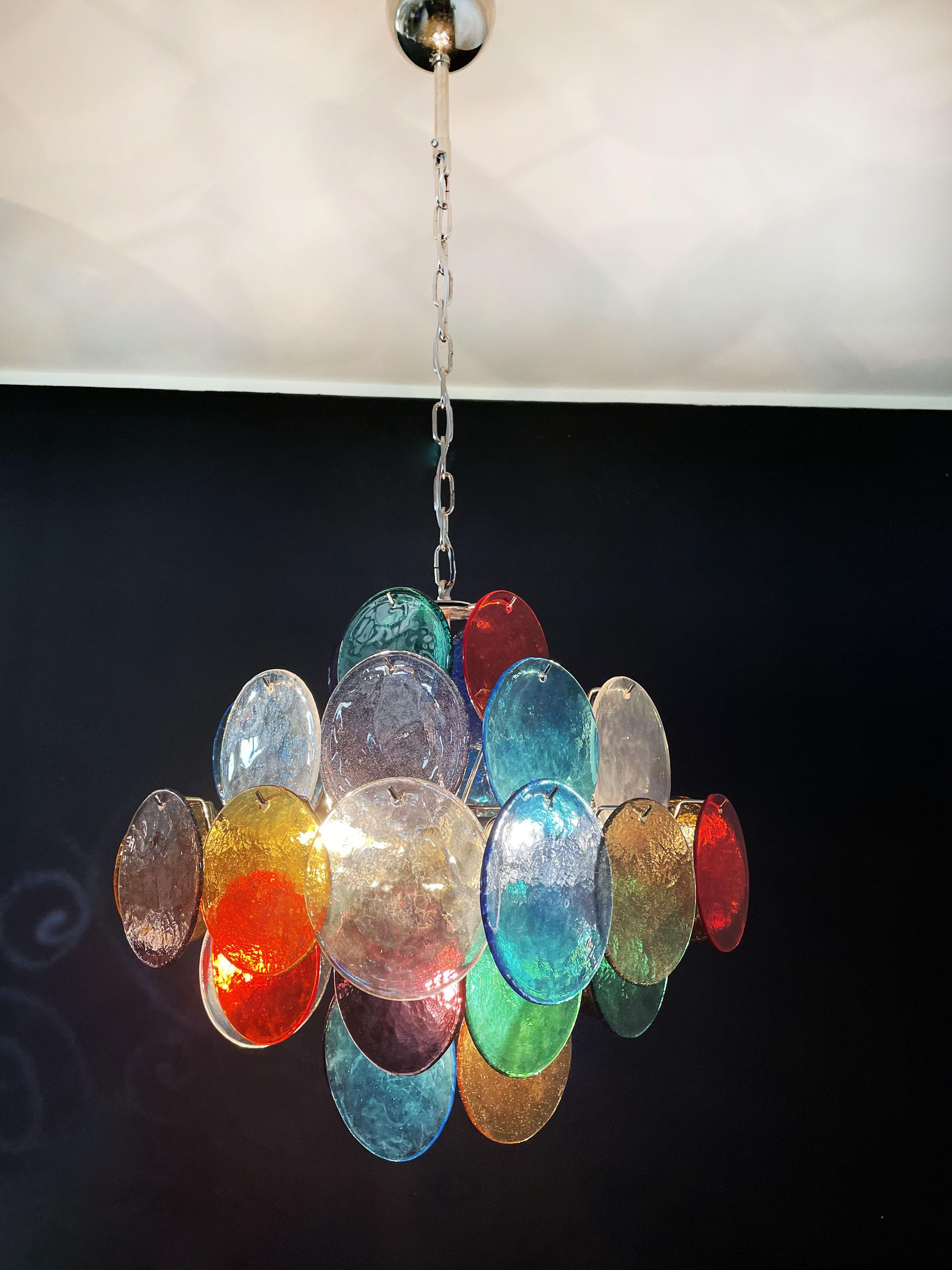 Vintage Italian Murano chandelier - 36 multicolored disks For Sale 12