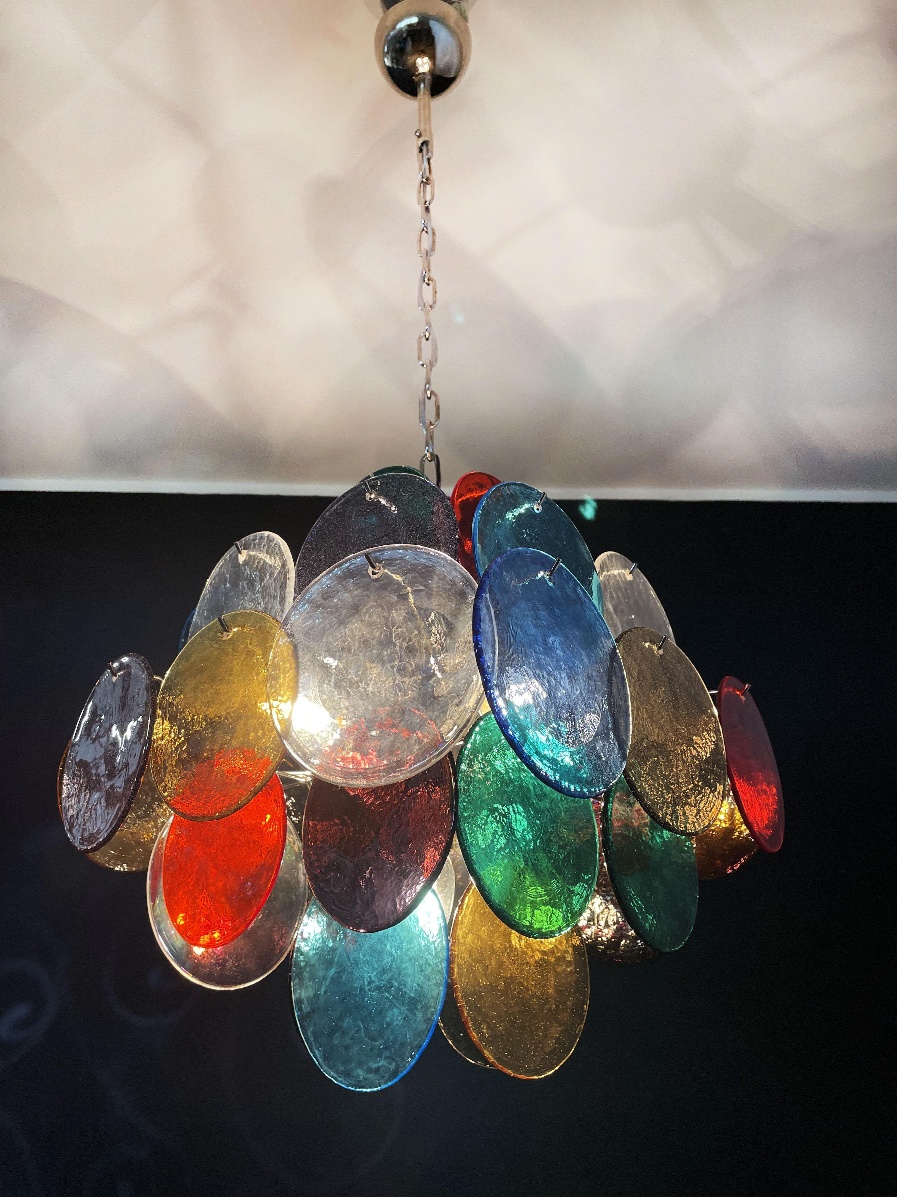 Vintage Italian Murano chandelier - 36 multicolored disks For Sale 13