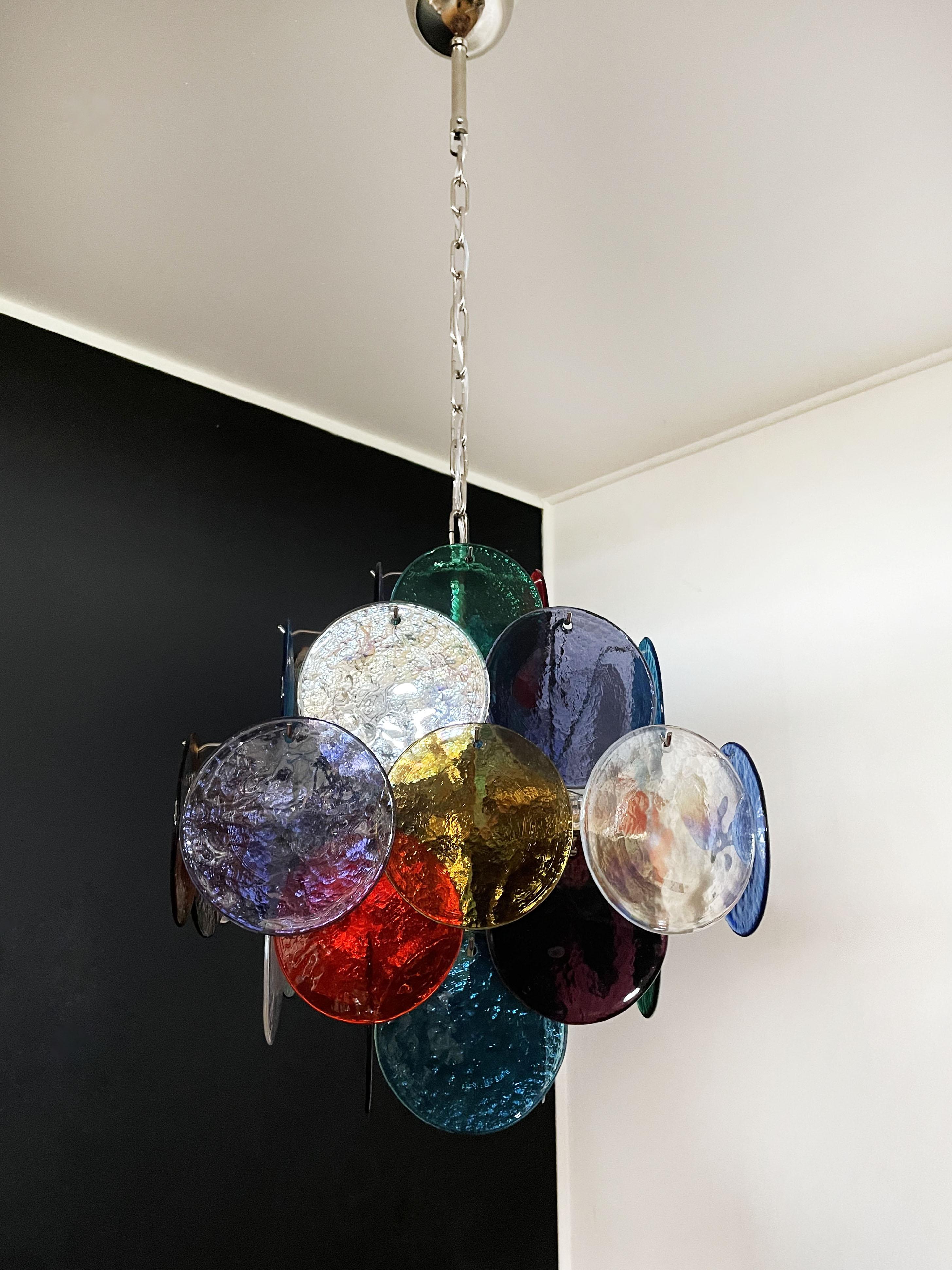 Vintage Italian Murano chandelier - 36 multicolored disks For Sale 2