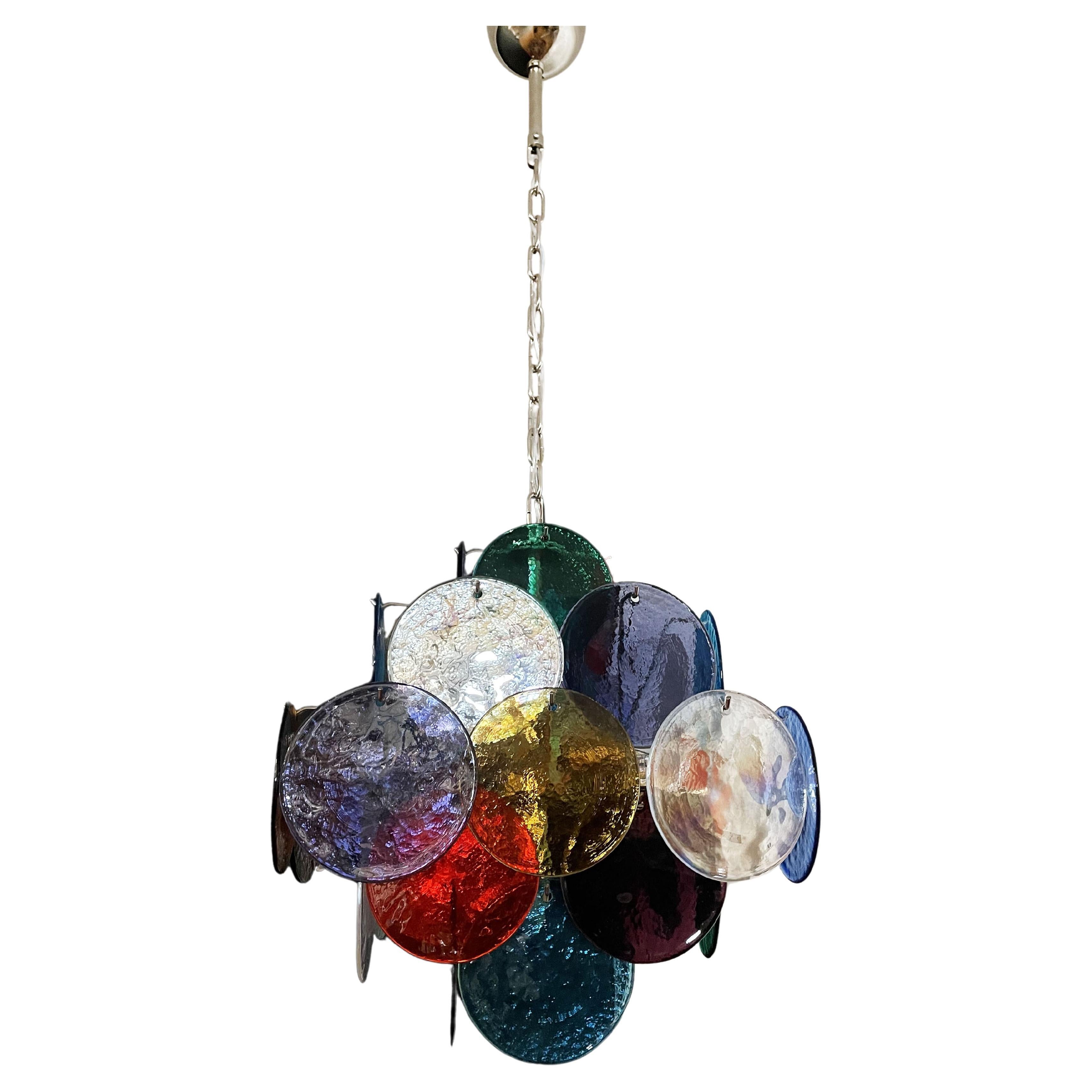 Vintage Italian Murano chandelier - 36 multicolored disks For Sale