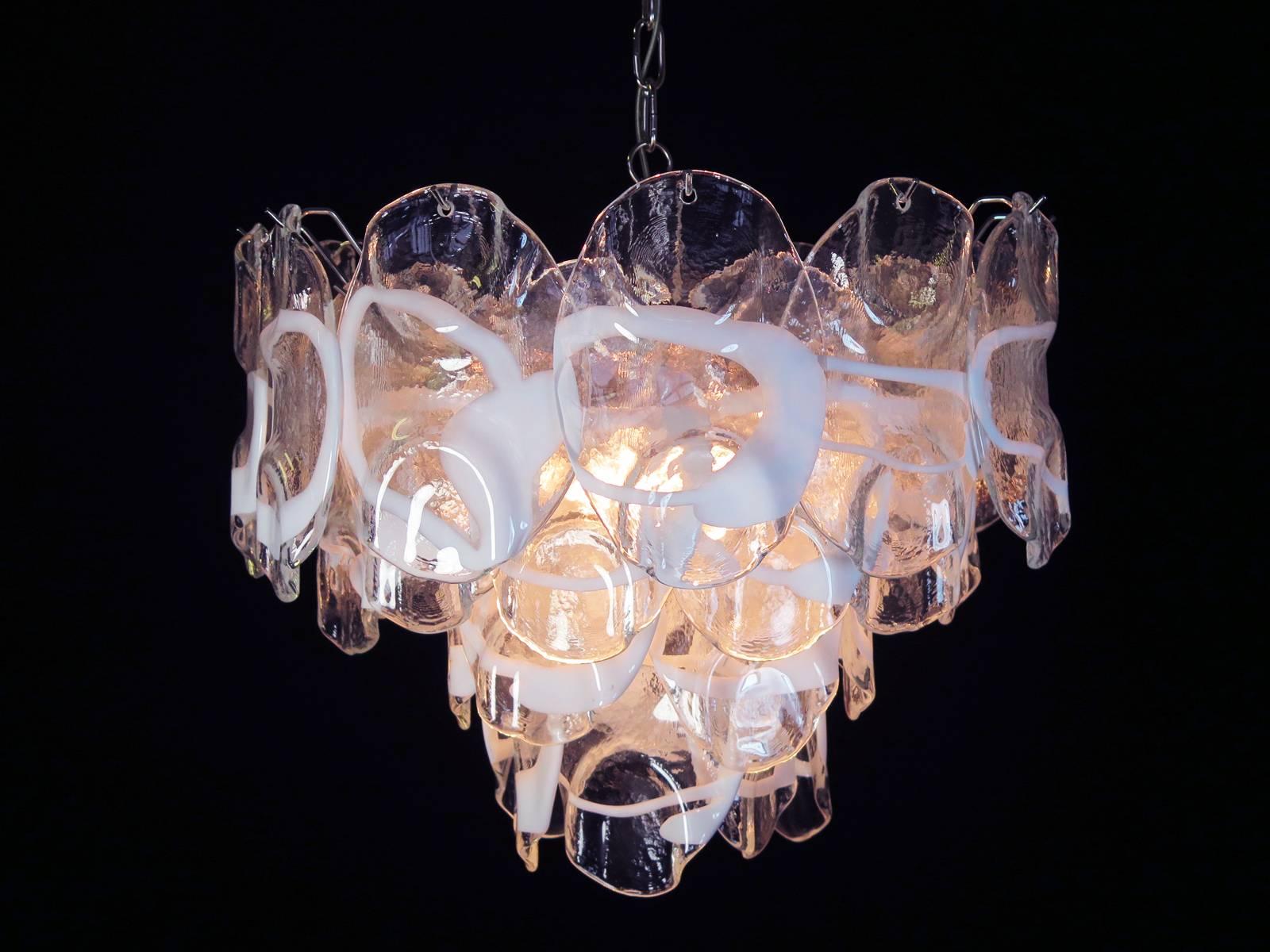 Vintage Italian Murano Chandelier Lamp in Vistosi Style, 36 Glasses For Sale 3