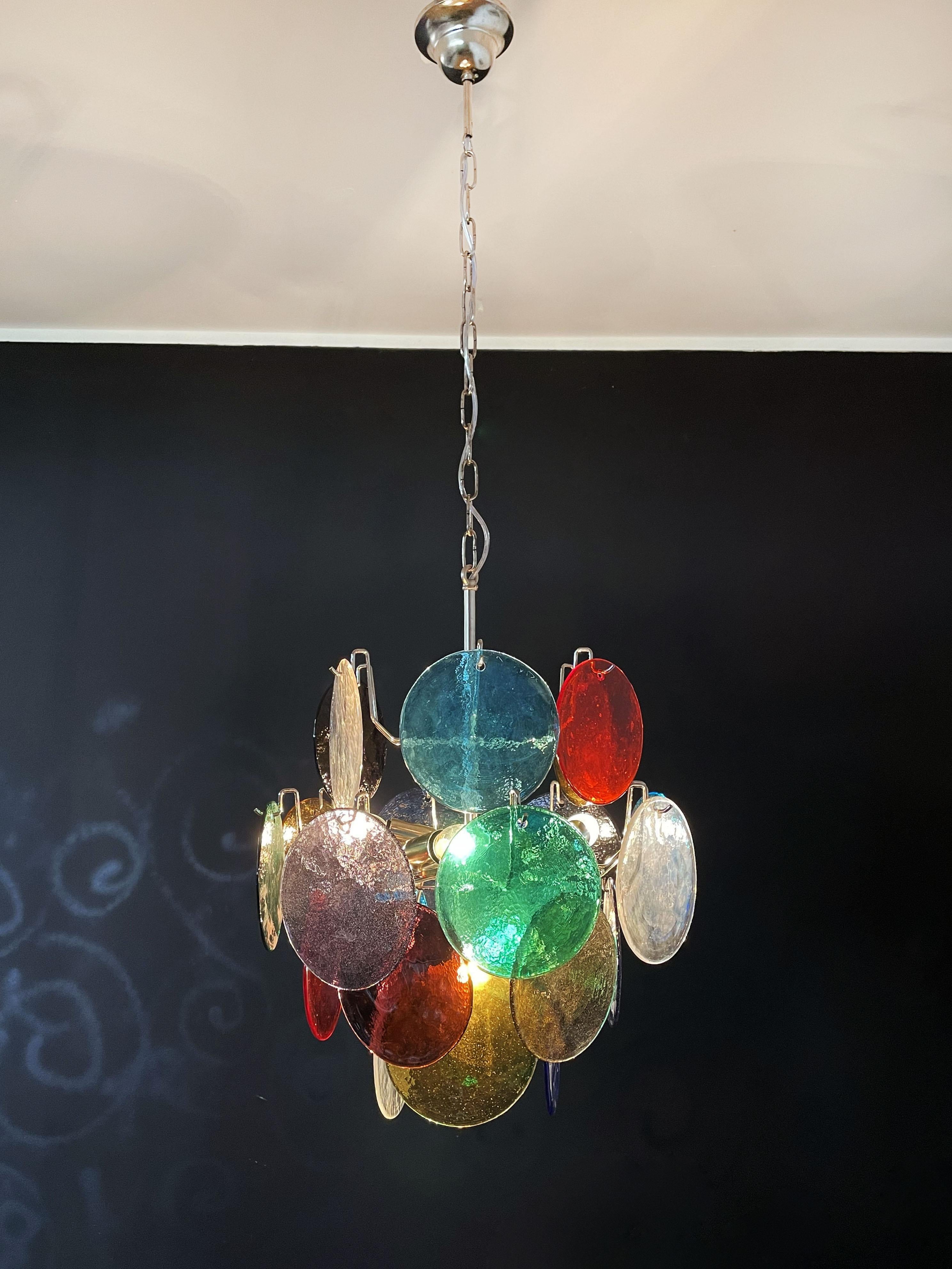 Vintage Italian Murano chandelier lamp in	Vistosi style - 24 disks For Sale 3