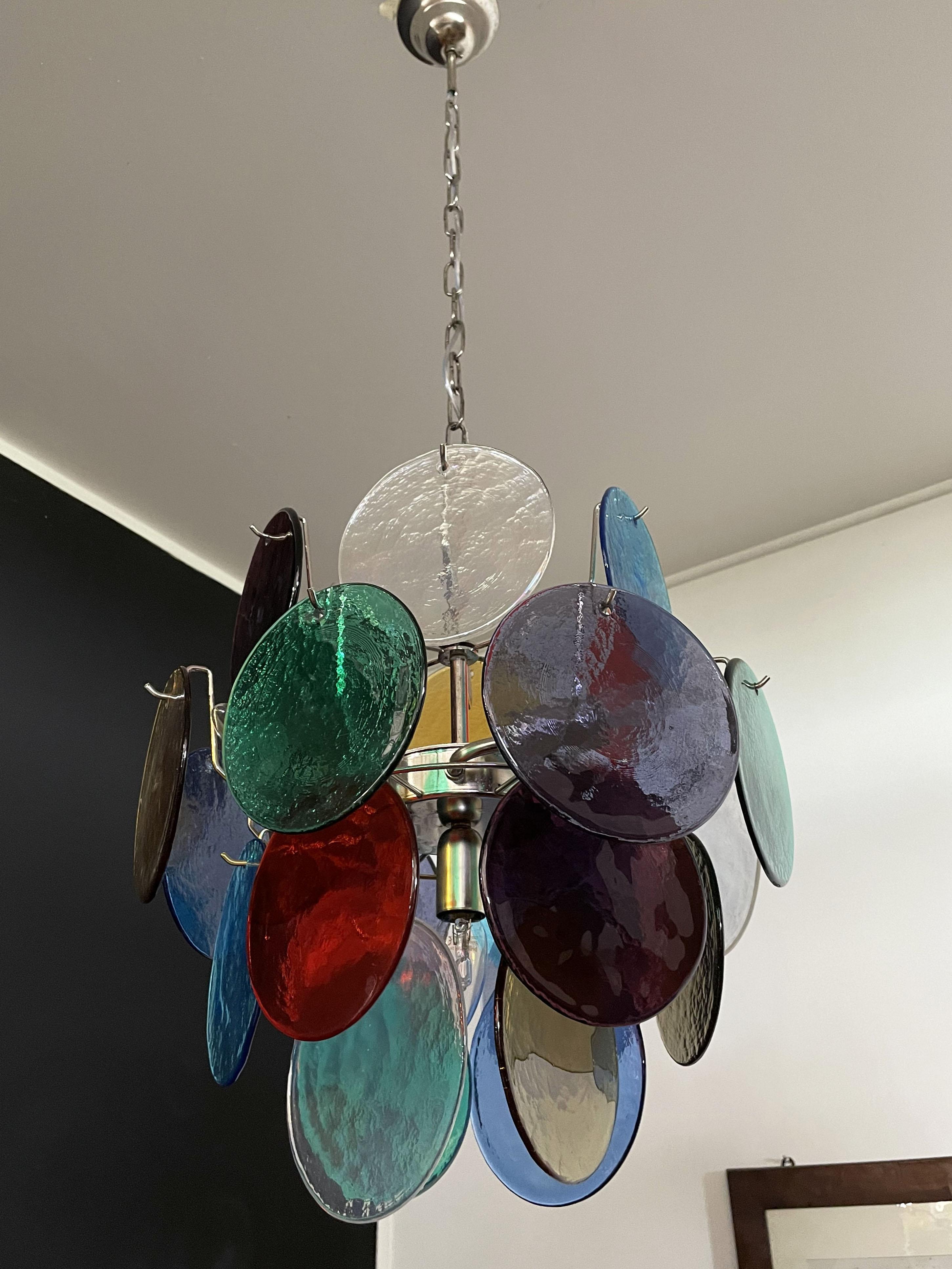 Vintage Italian Murano chandelier lamp in	Vistosi style - 24 disks For Sale 4