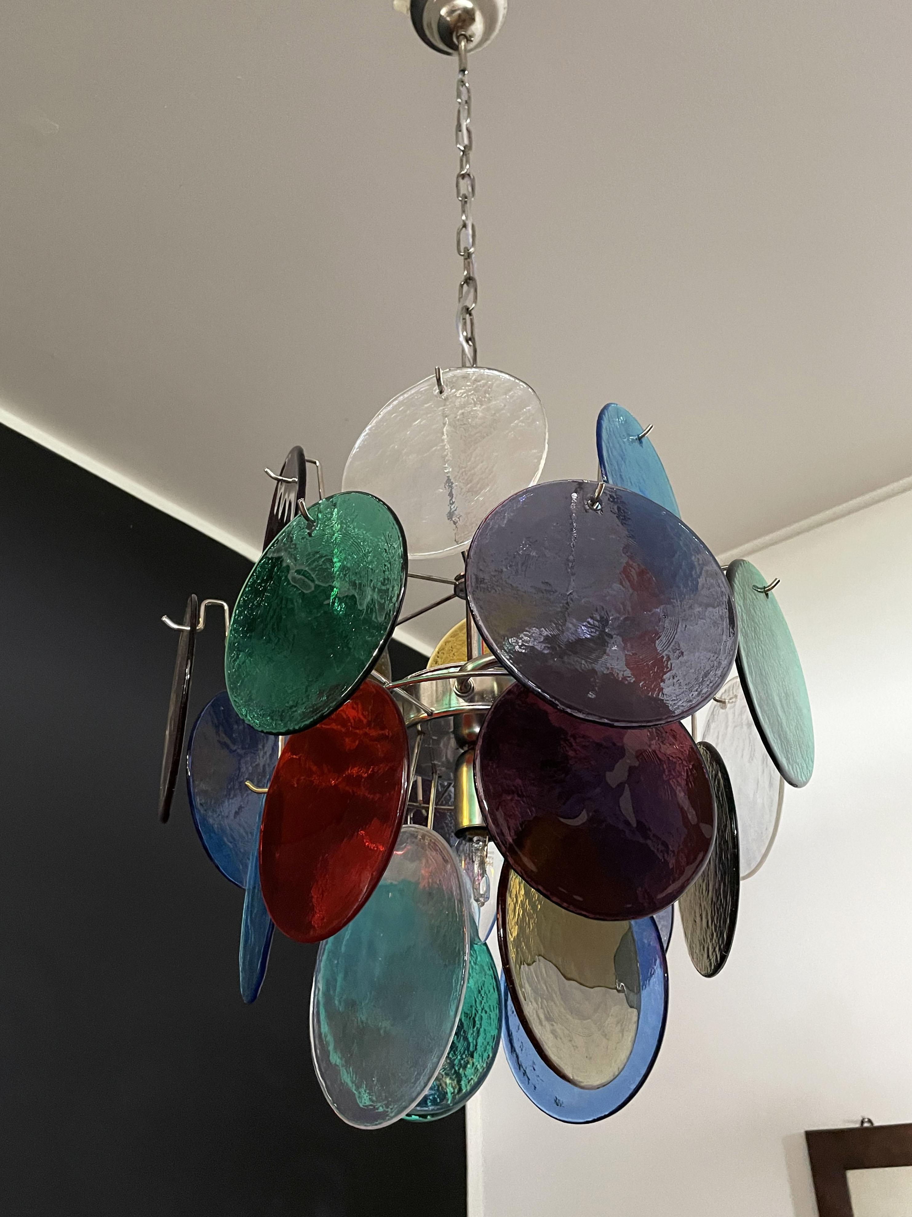 Vintage Italian Murano chandelier lamp in	Vistosi style - 24 disks For Sale 5