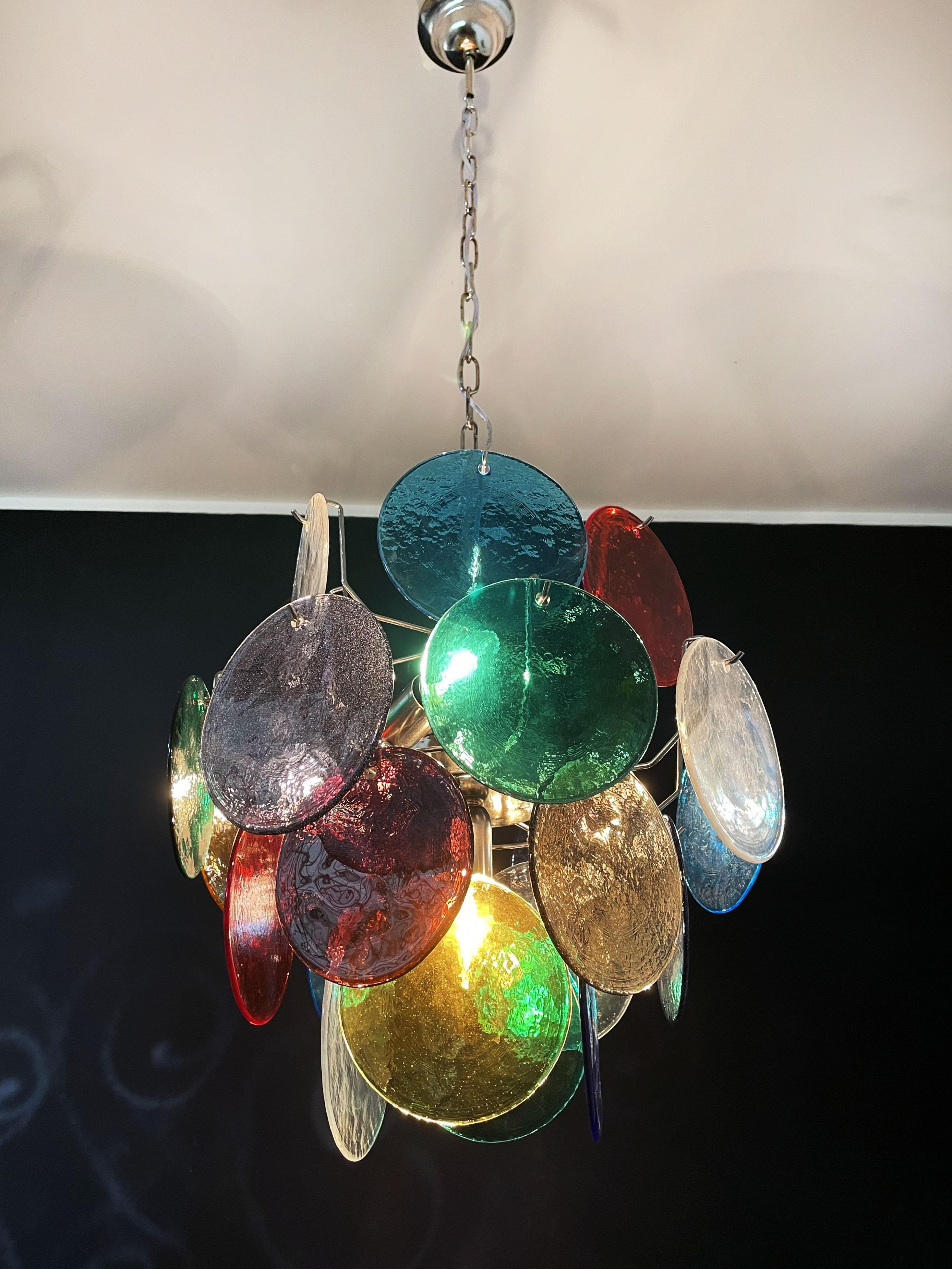 Vintage Italian Murano chandelier lamp in	Vistosi style - 24 disks For Sale 1