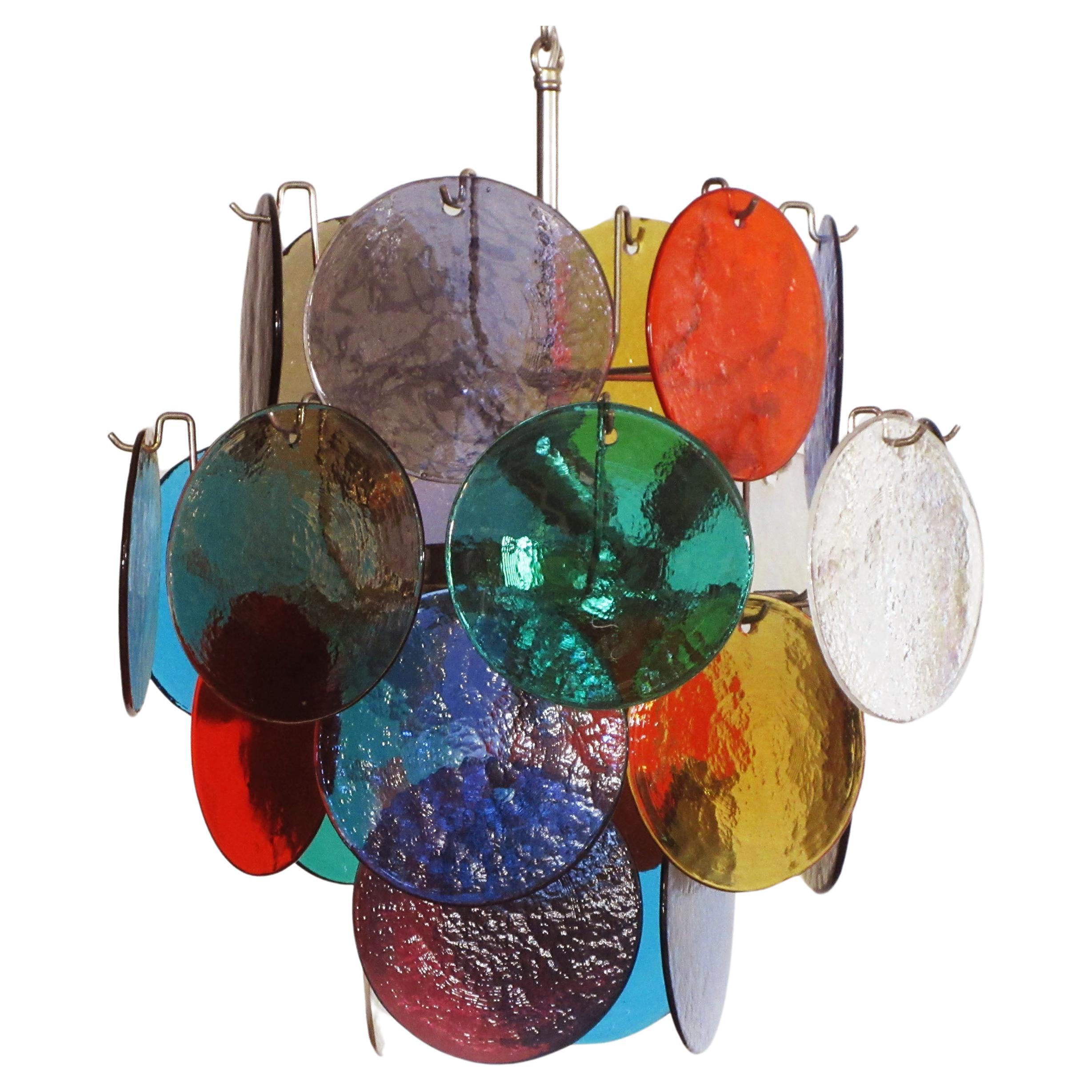 Vintage Italian Murano chandelier lamp in	Vistosi style - 24 disks For Sale