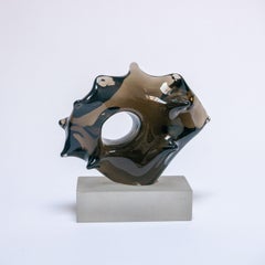 Vintage italian Murano glass abstract sculpture with spikes on display base