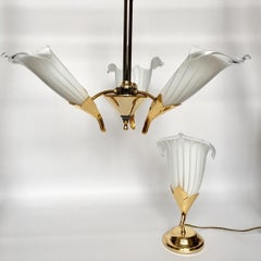 Vintage Italian Murano Glass Chandelier and Table Lamp by Franco Luce, 1970s