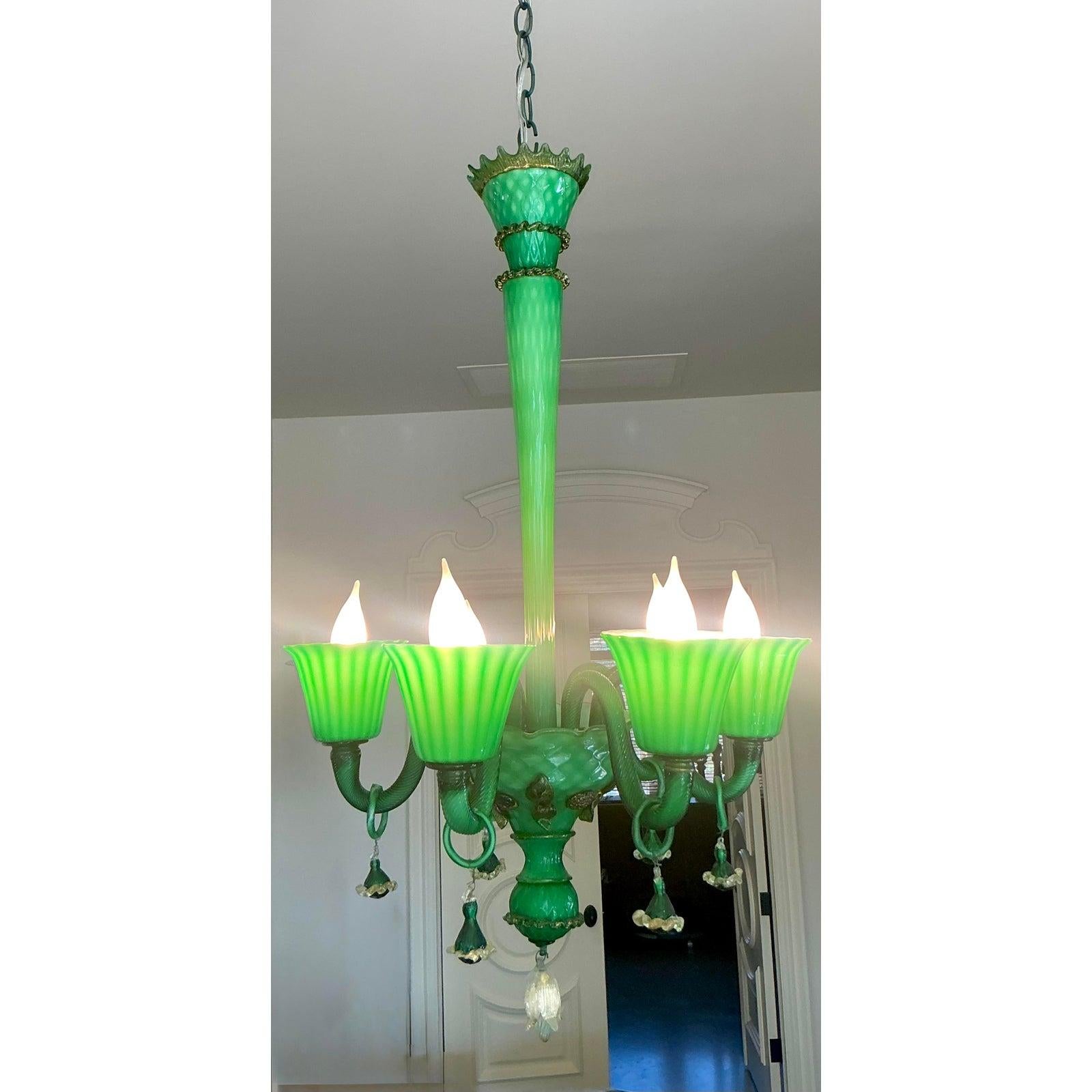 Art Deco Vintage Italian Murano Glass Chandelier For Sale