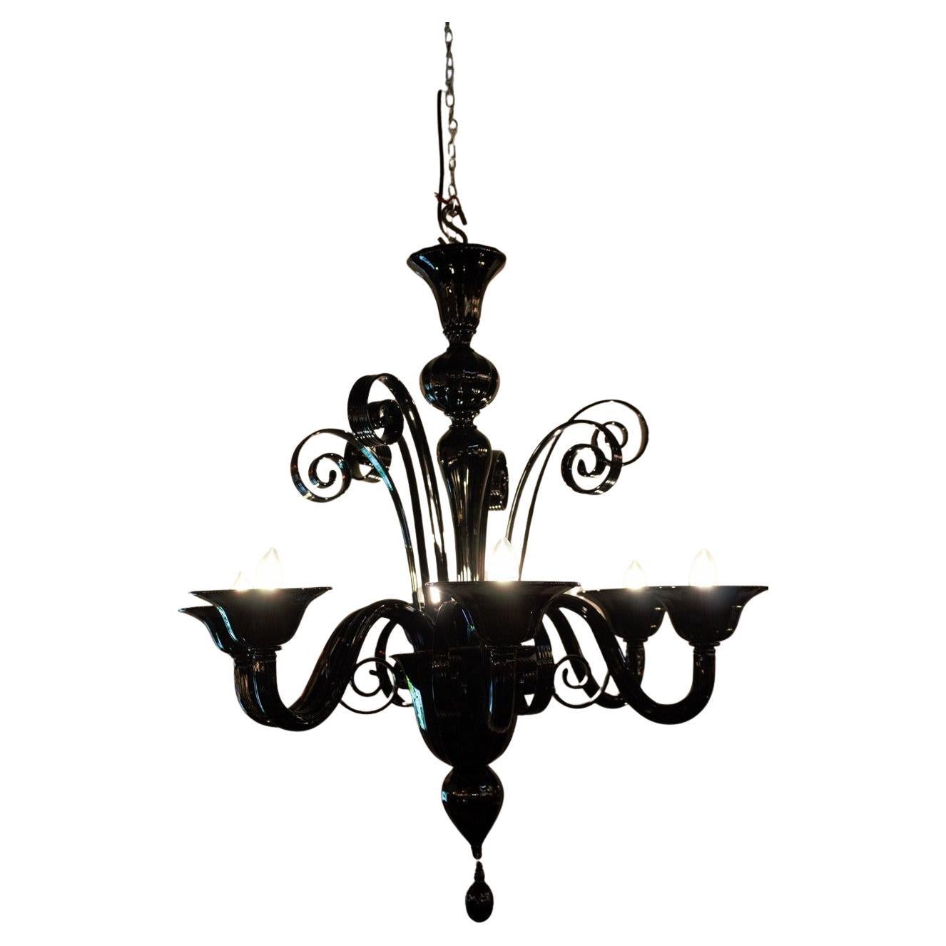 Lámpara de cristal de Murano Vintage Italian Glass en negro en venta