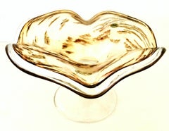 Vintage Italian Murano Glass and Copper Inclusion Footed Center Bowl