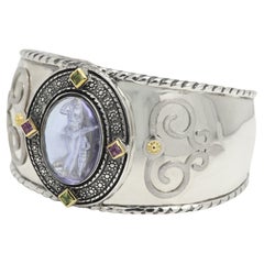 Vintage Italian Murano Glass Cuff Bracelet Cameo of Venus and Cupid Goddess