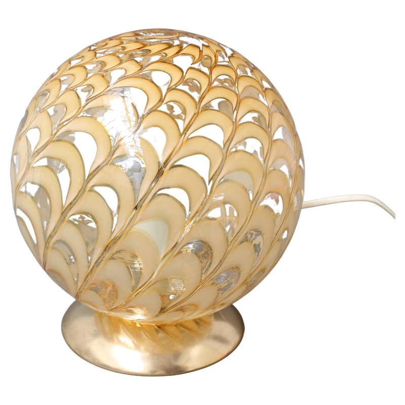 Vintage Round Glass Globe Table Lamp on Base at 1stDibs