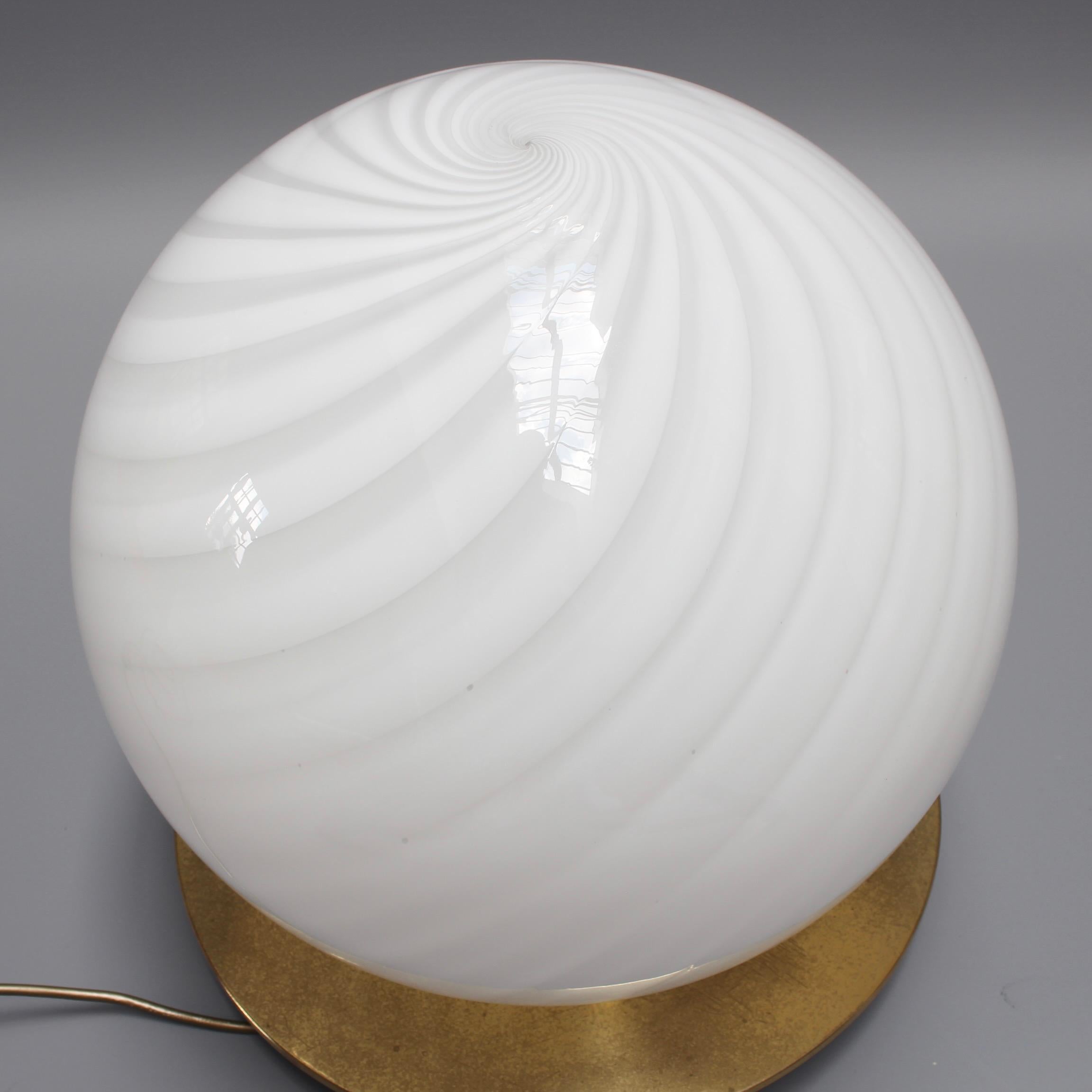 Brass Vintage Italian Murano Glass Globe Table Lamp 'circa 1970s', Large