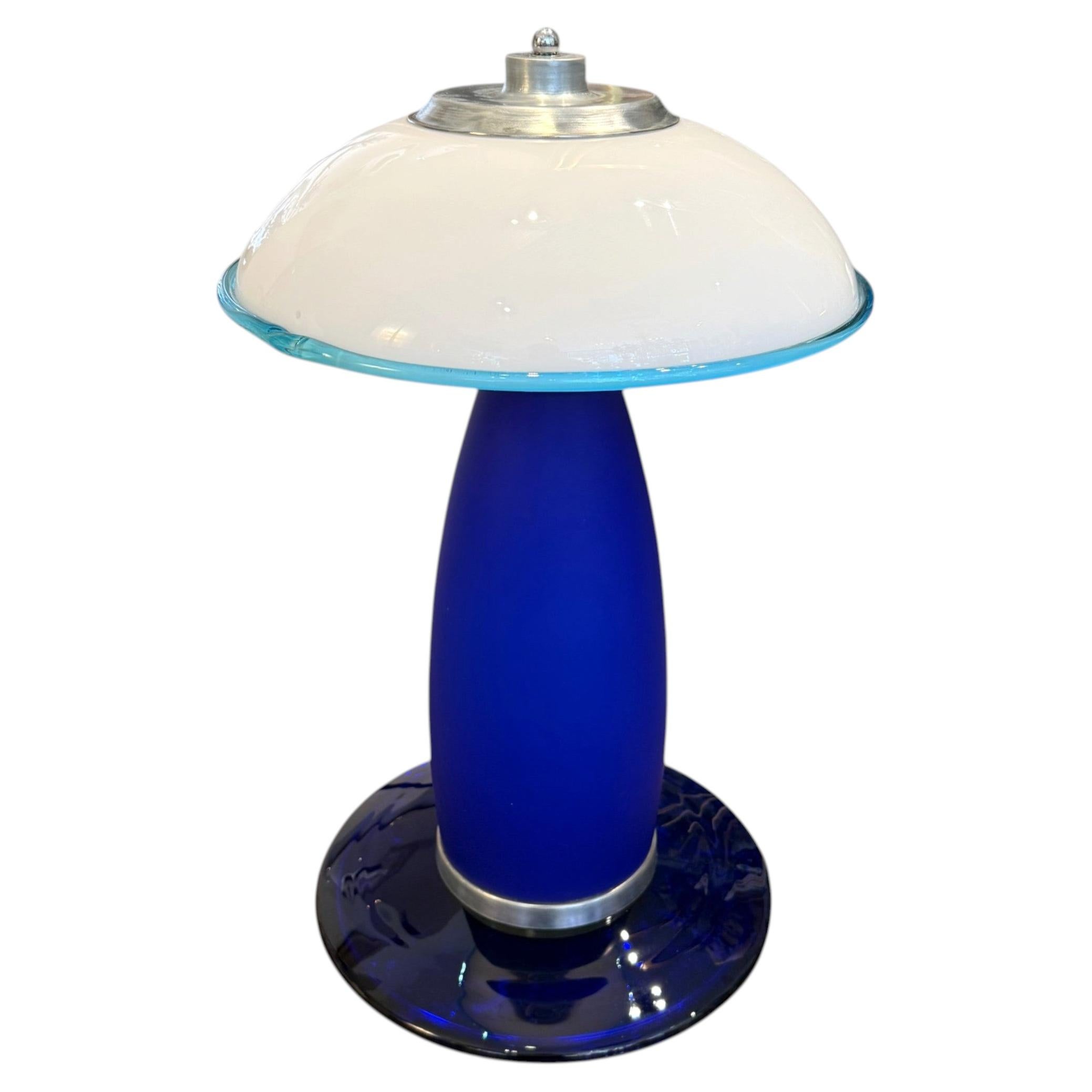 Vintage Italian Murano Glass Lamp, Cobalt Blue and Opaline, 20th Century