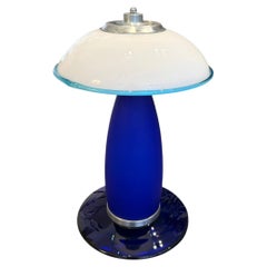 Vintage Italian Murano Glass Lamp, Cobalt Blue and Opaline, 21th Century