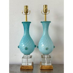 Vintage Italian Murano Glass Lamps - A Pair
