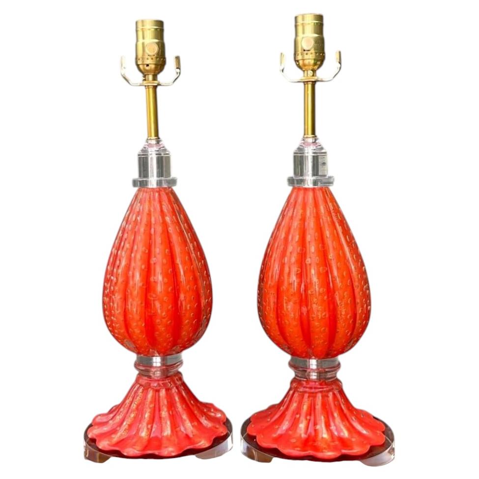 Vintage Italian Murano Glass Lamps - Set of 2