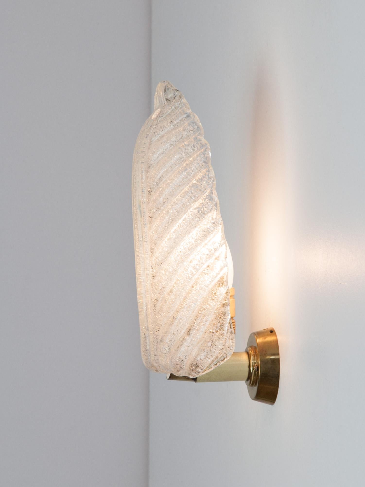20th Century Vintage Italian Murano Glass Leaf Wall Light, Sconce, 1980s For Sale