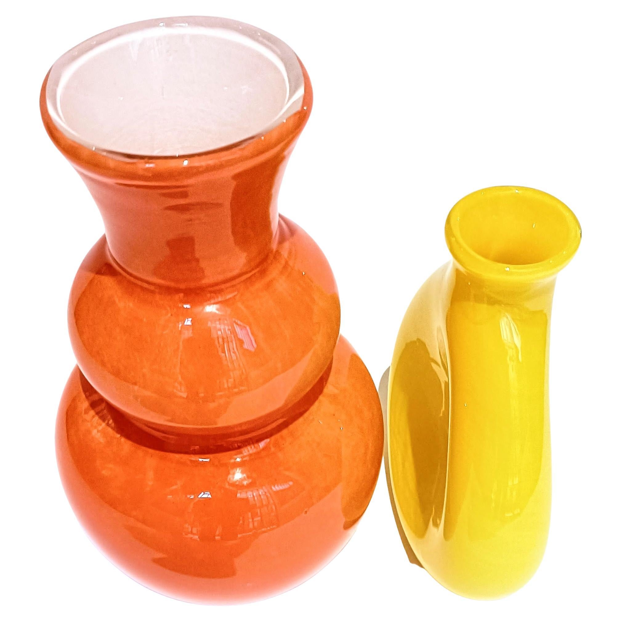 Vintage Italian Murano Glass Pop Art Style Pair of Signed Vases, 1960s 2