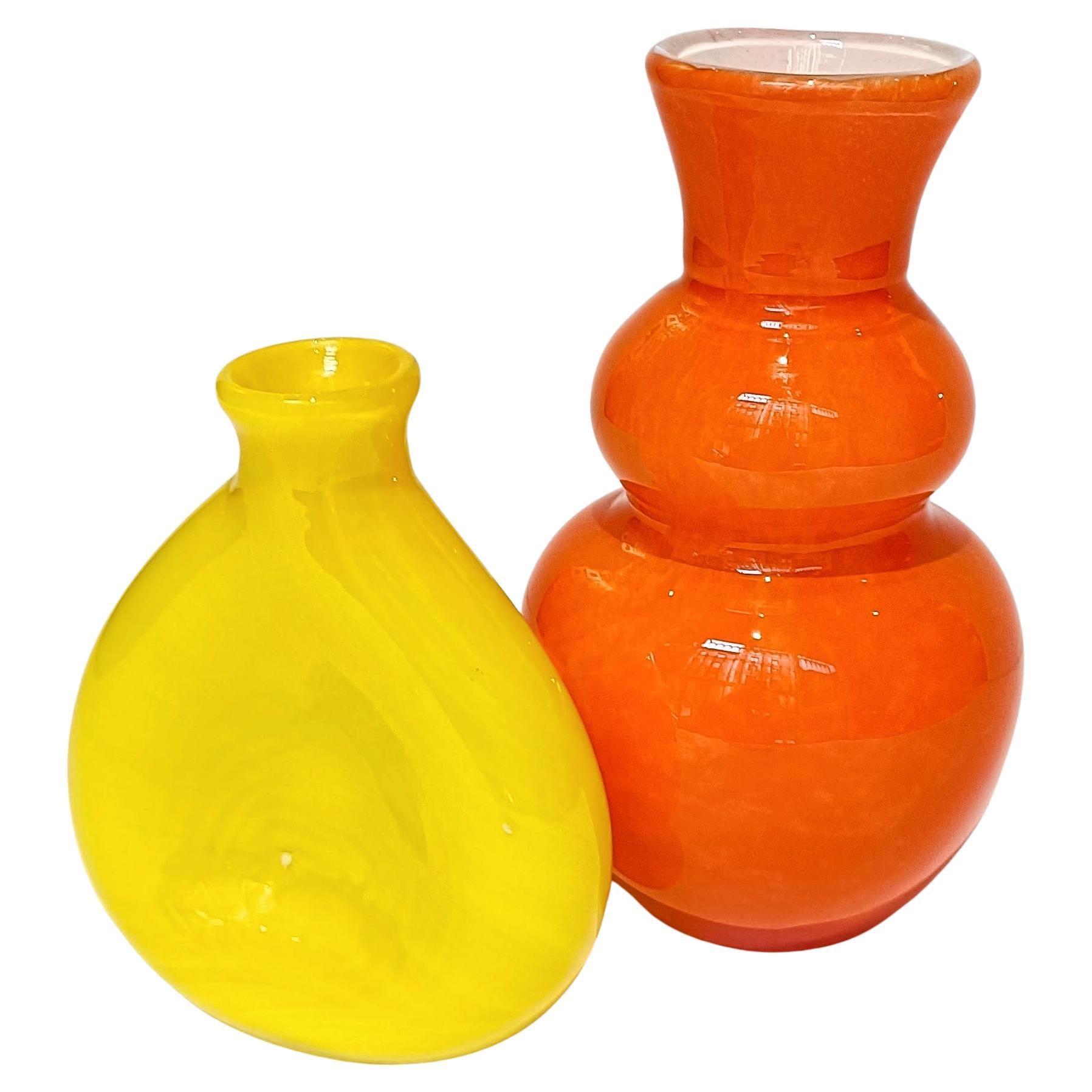 Vintage Italian Murano Glass Pop Art Style Pair of Signed Vases, 1960s 7