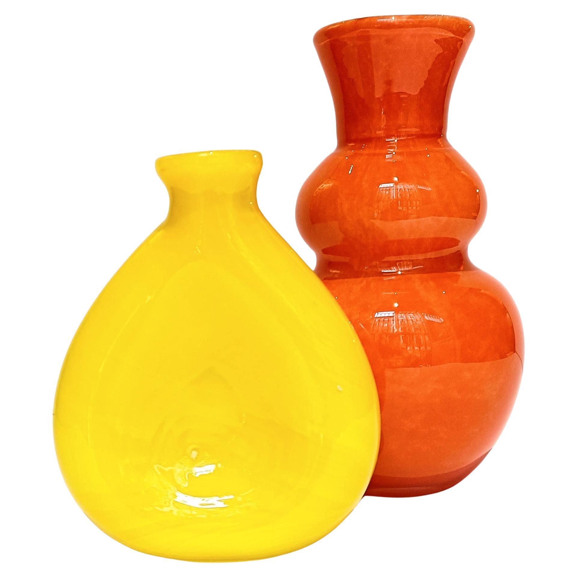 Vintage Italian Murano Glass Pop Art Style Pair of Signed Vases, 1960s In Excellent Condition In Valencia, VC