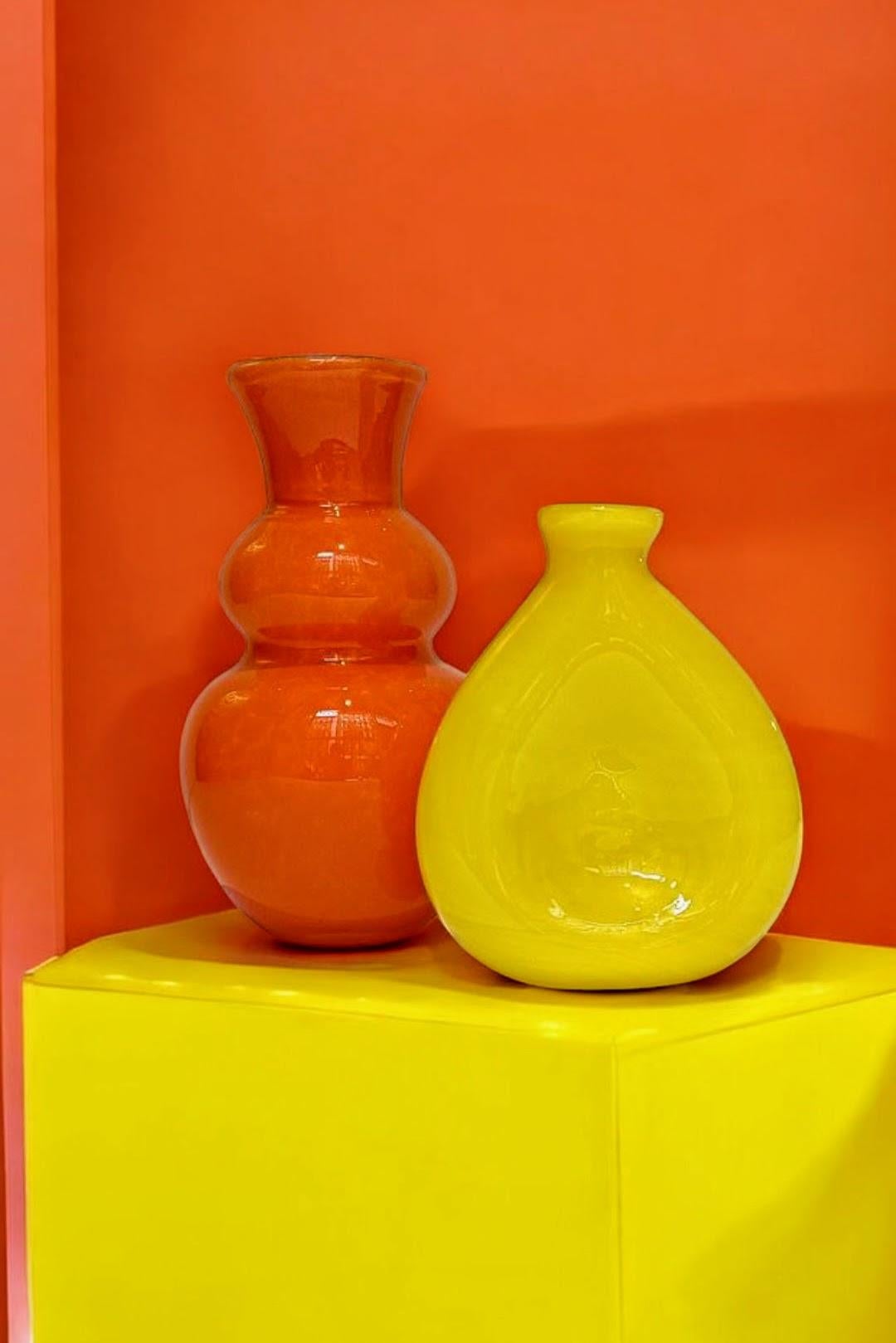 Mid-20th Century Vintage Italian Murano Glass Pop Art Style Pair of Signed Vases, 1960s