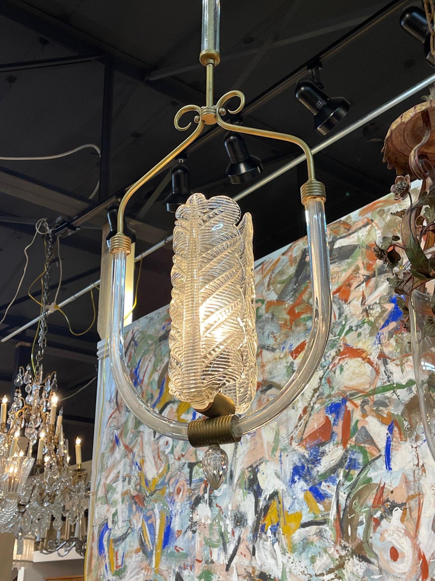 Vintage Italian Murano Glass Single Light Pendant In Good Condition In Dallas, TX