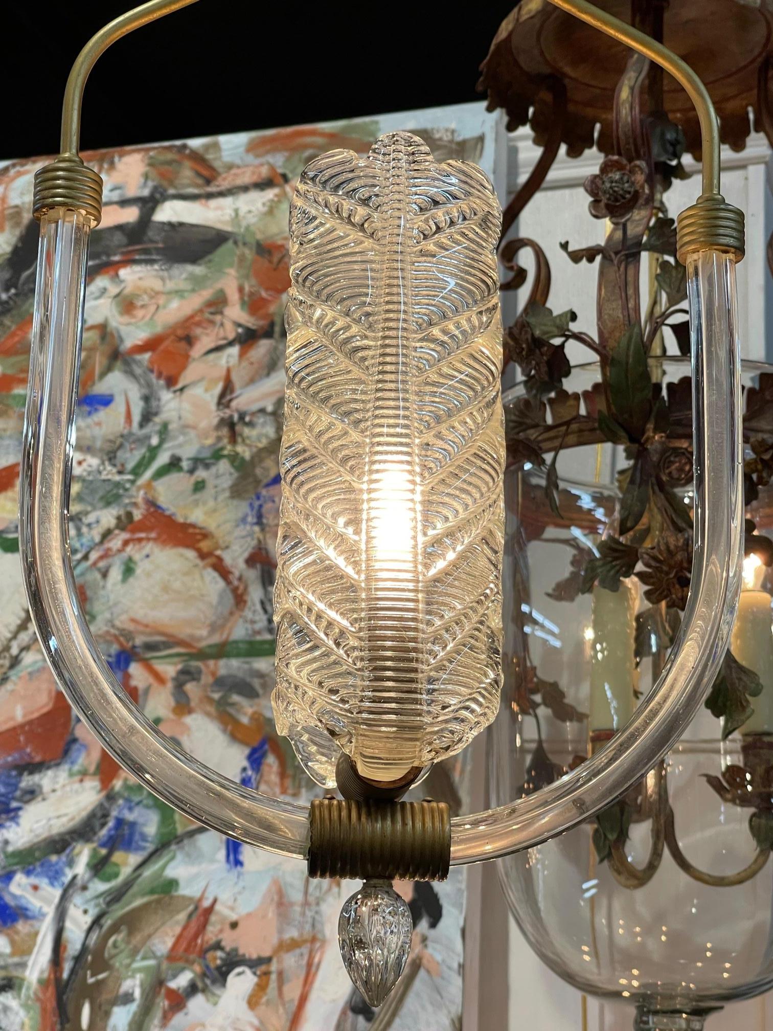 Brass Vintage Italian Murano Glass Single Light Pendant