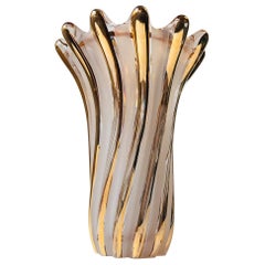 Vintage Italian Murano Glass Vase with Applied Gold Glaze, 1960s