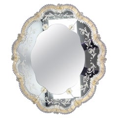 Vintage Italian Murano Glass Wall Mirror with Flowers