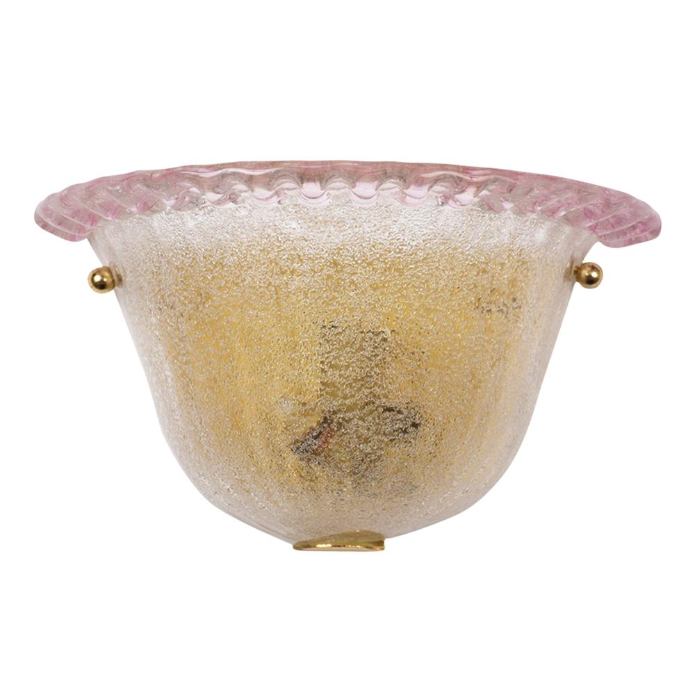 Vintage Italian Glass Murano Wandleuchter in Gold & Rosa, neu verkabelt (Hollywood Regency)