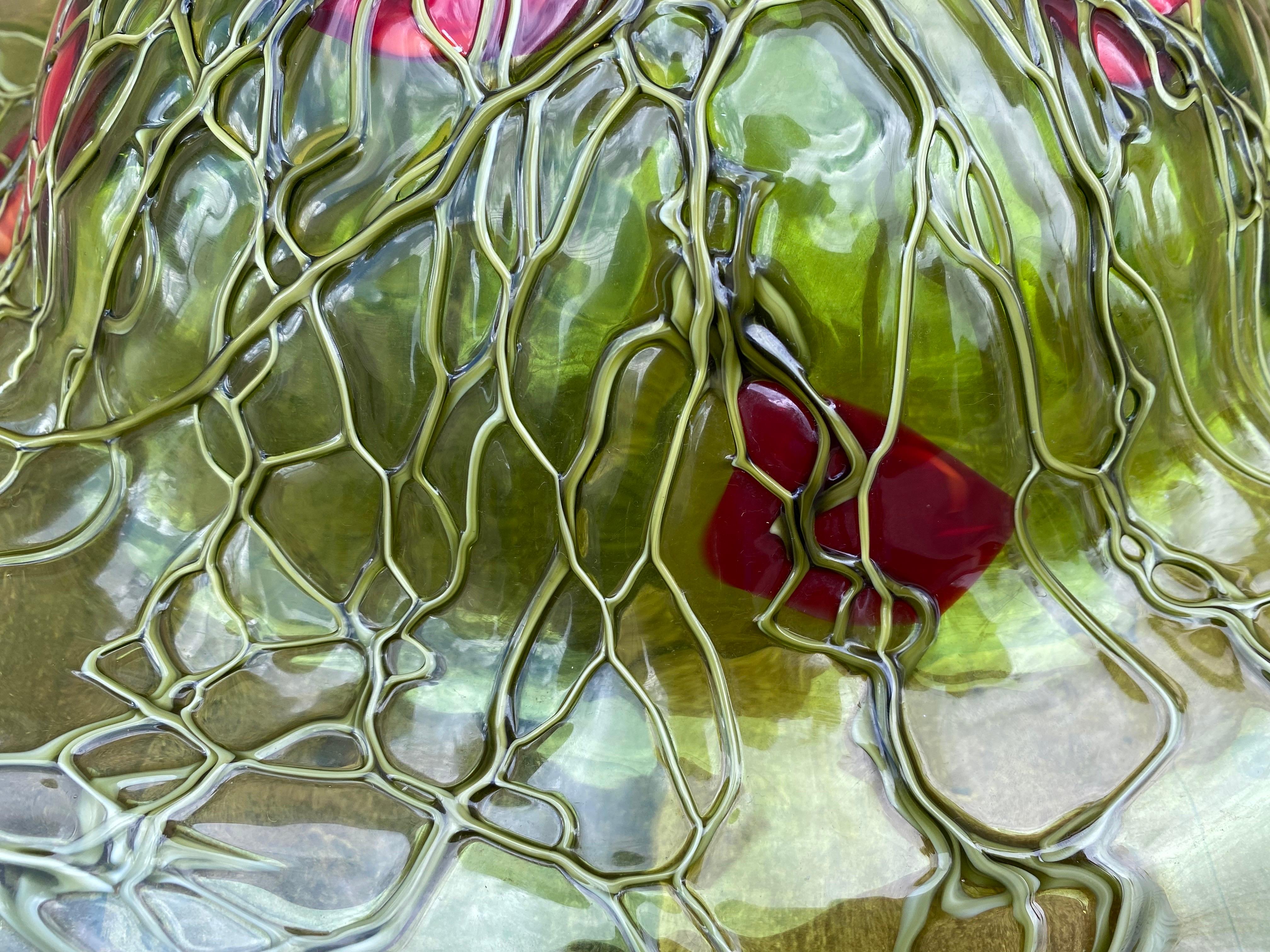 Vaso / Ciotola / Piatto d'epoca italiano di Murano verde e rosso a forma di cappello in vendita 1