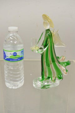 Vintage Italian Murano Green Blown Art Glass Gold Flecks Angel Candle Holder