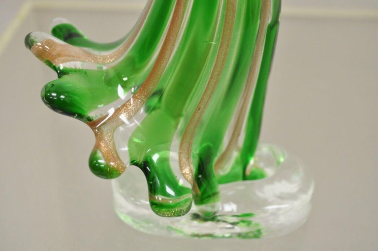 Vintage Italian Murano Green Blown Art Glass Gold Flecks Angel Candle