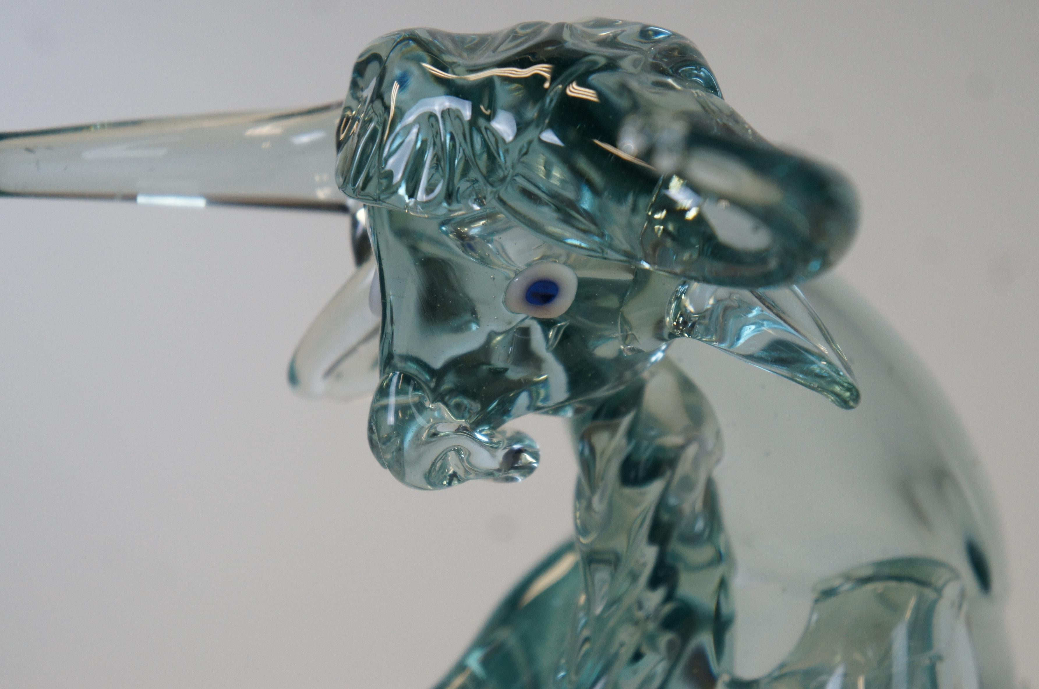 Vintage Italian Murano Hand Blown Blue Art Glass Rodeo Bull Sculptural 11