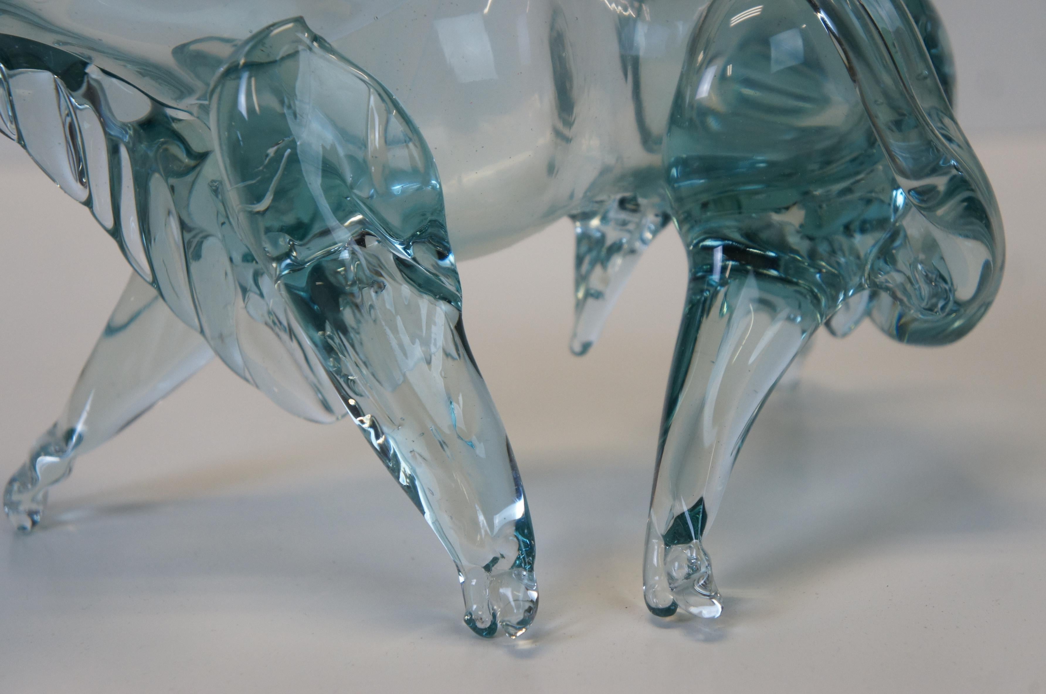 Vintage Italian Murano Hand Blown Blue Art Glass Rodeo Bull Sculptural 11