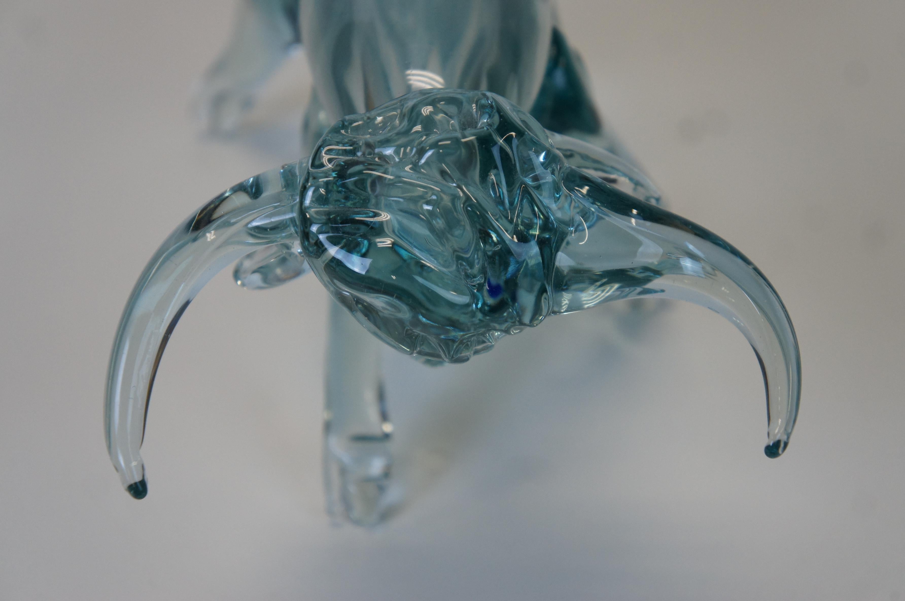 Vintage Italian Murano Hand Blown Blue Art Glass Rodeo Bull Sculptural 11