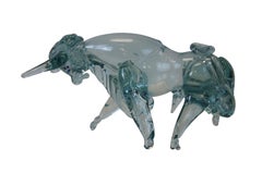 Vintage Italian Murano Hand Blown Blue Art Glass Rodeo Bull Sculptural 11"