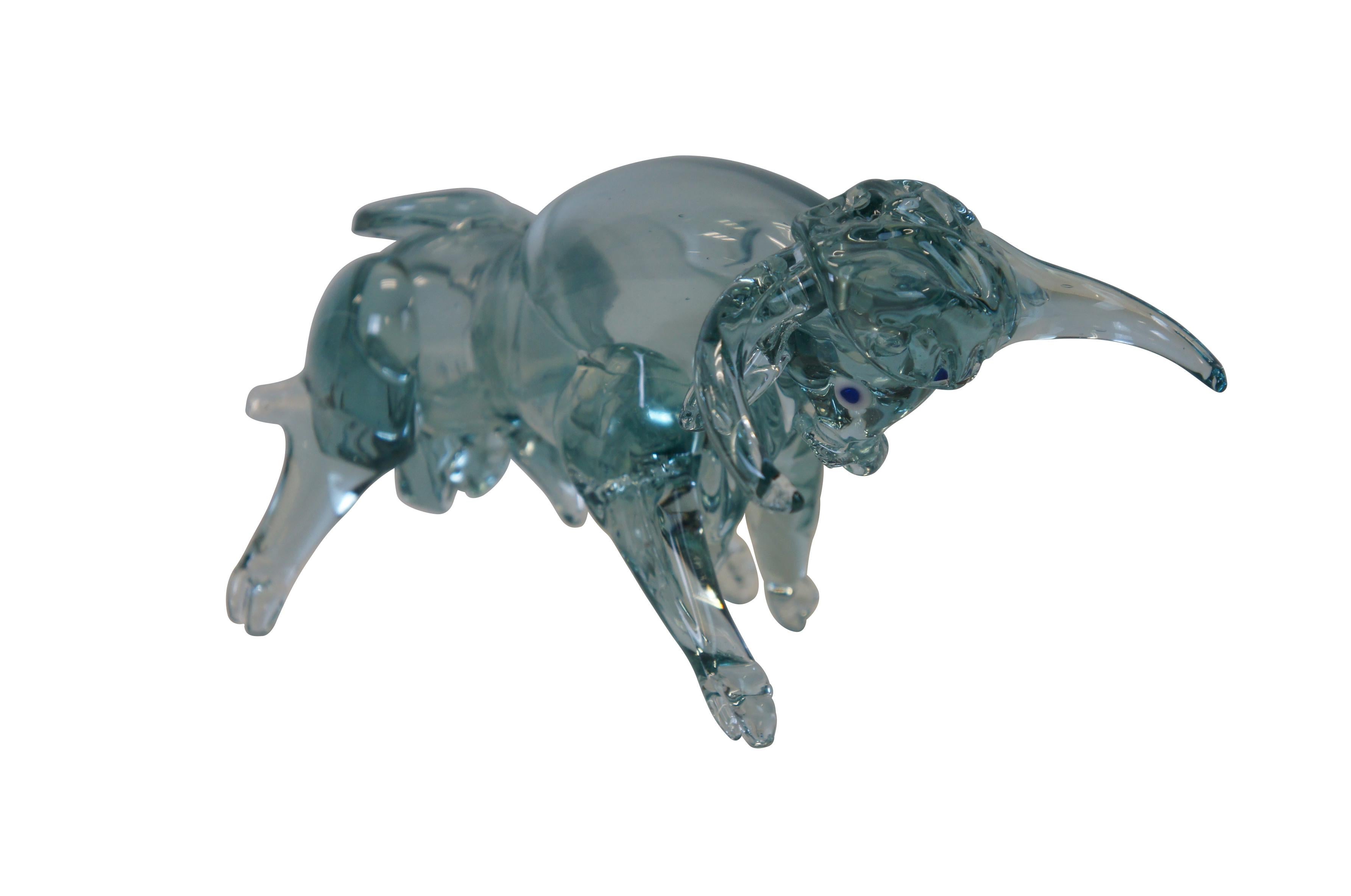 Vintage Italian Murano Hand Blown Blue Art Glass Rodeo Bull Sculptural 11