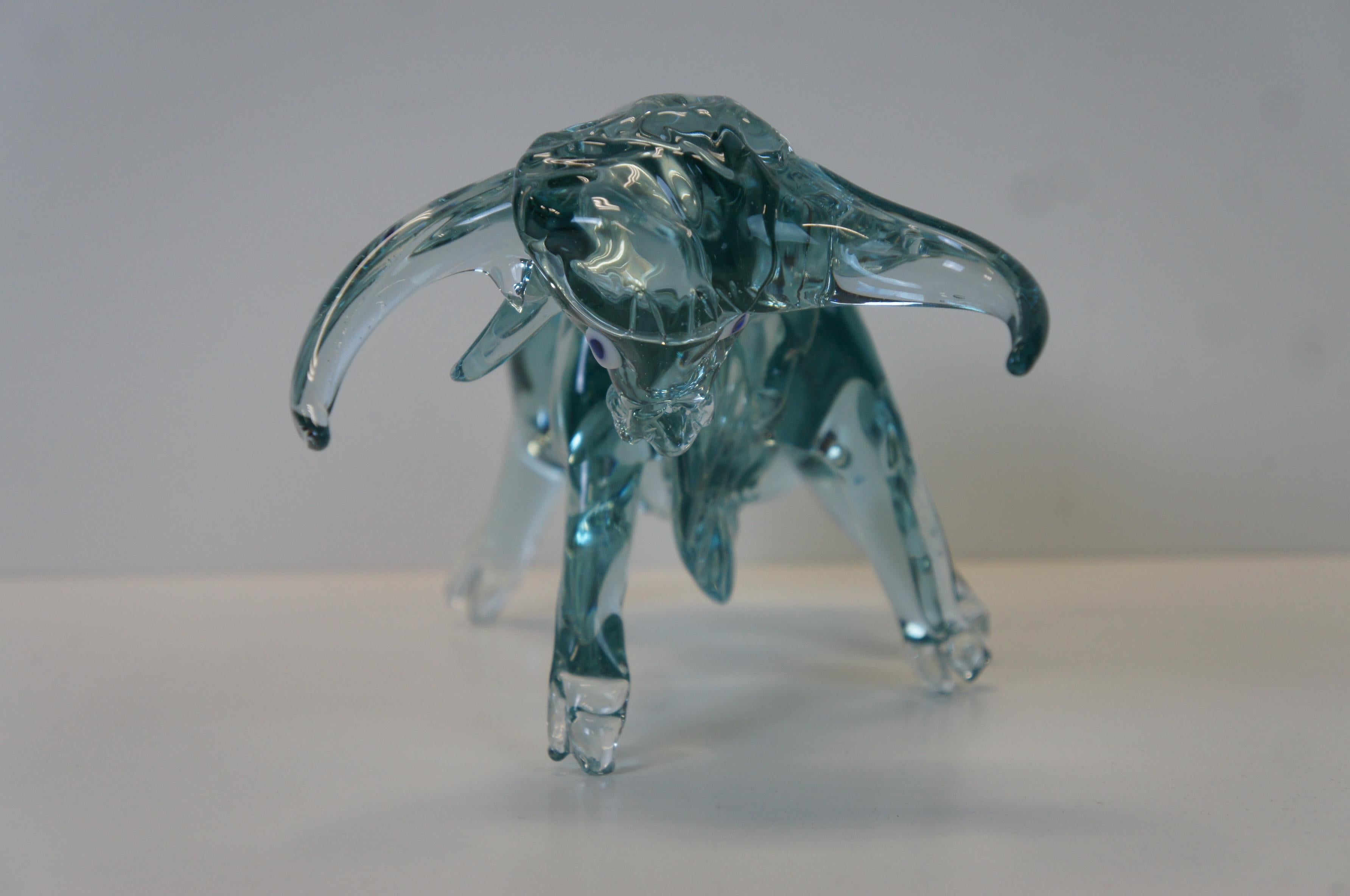 20th Century Vintage Italian Murano Hand Blown Blue Art Glass Rodeo Bull Sculptural 11