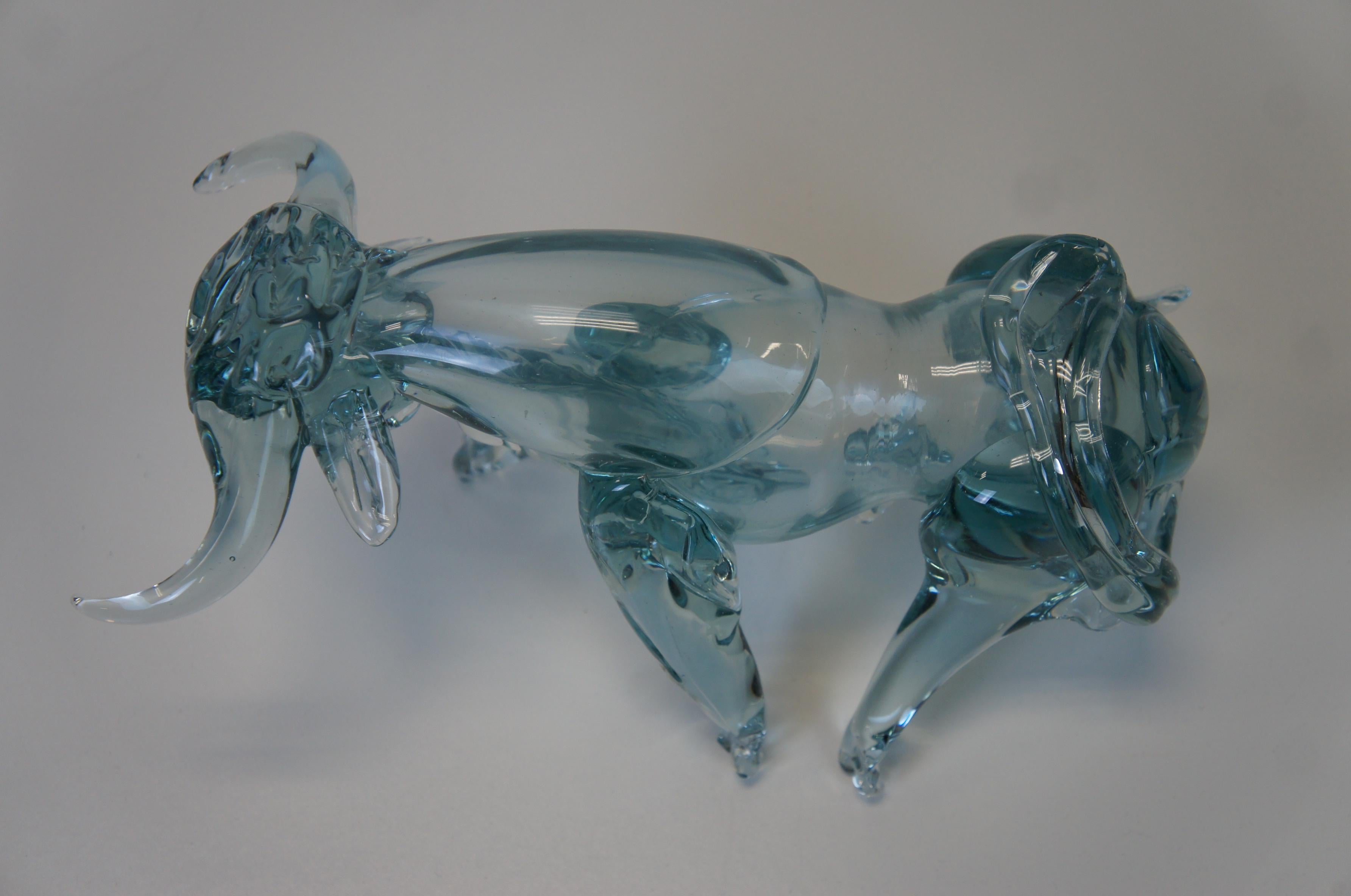 Vintage Italian Murano Hand Blown Blue Art Glass Rodeo Bull Sculptural 11