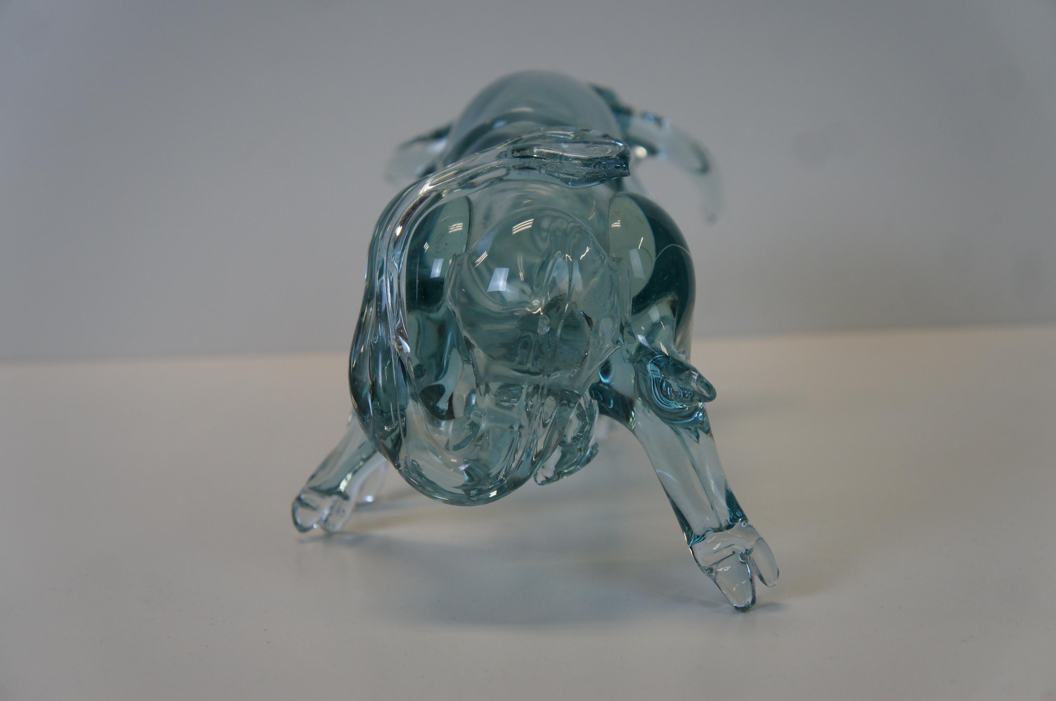 Vintage Italian Murano Hand Blown Blue Art Glass Rodeo Bull Sculptural 11