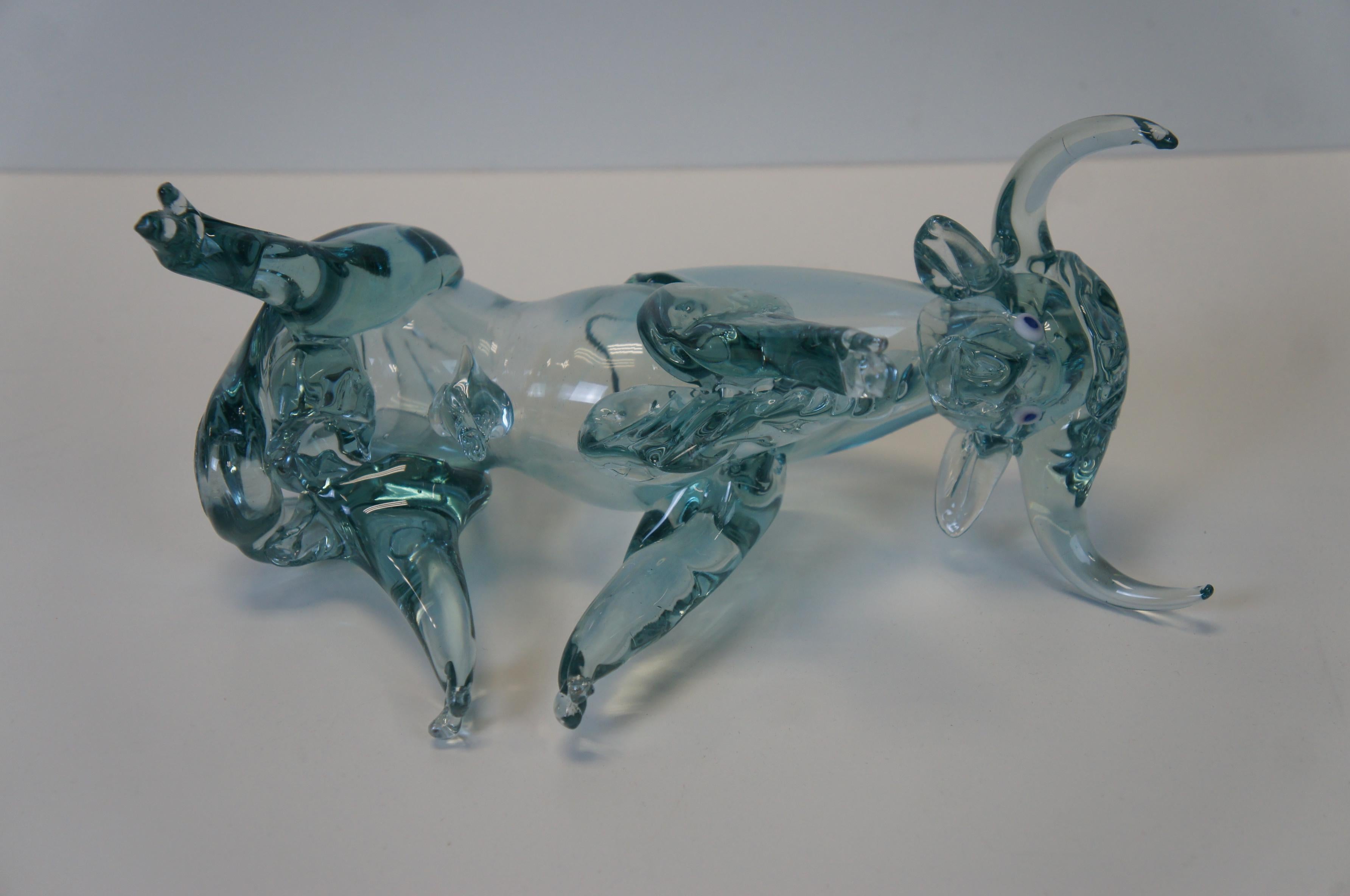 Vintage Italian Murano Hand Blown Blue Art Glass Rodeo Bull Sculptural 11