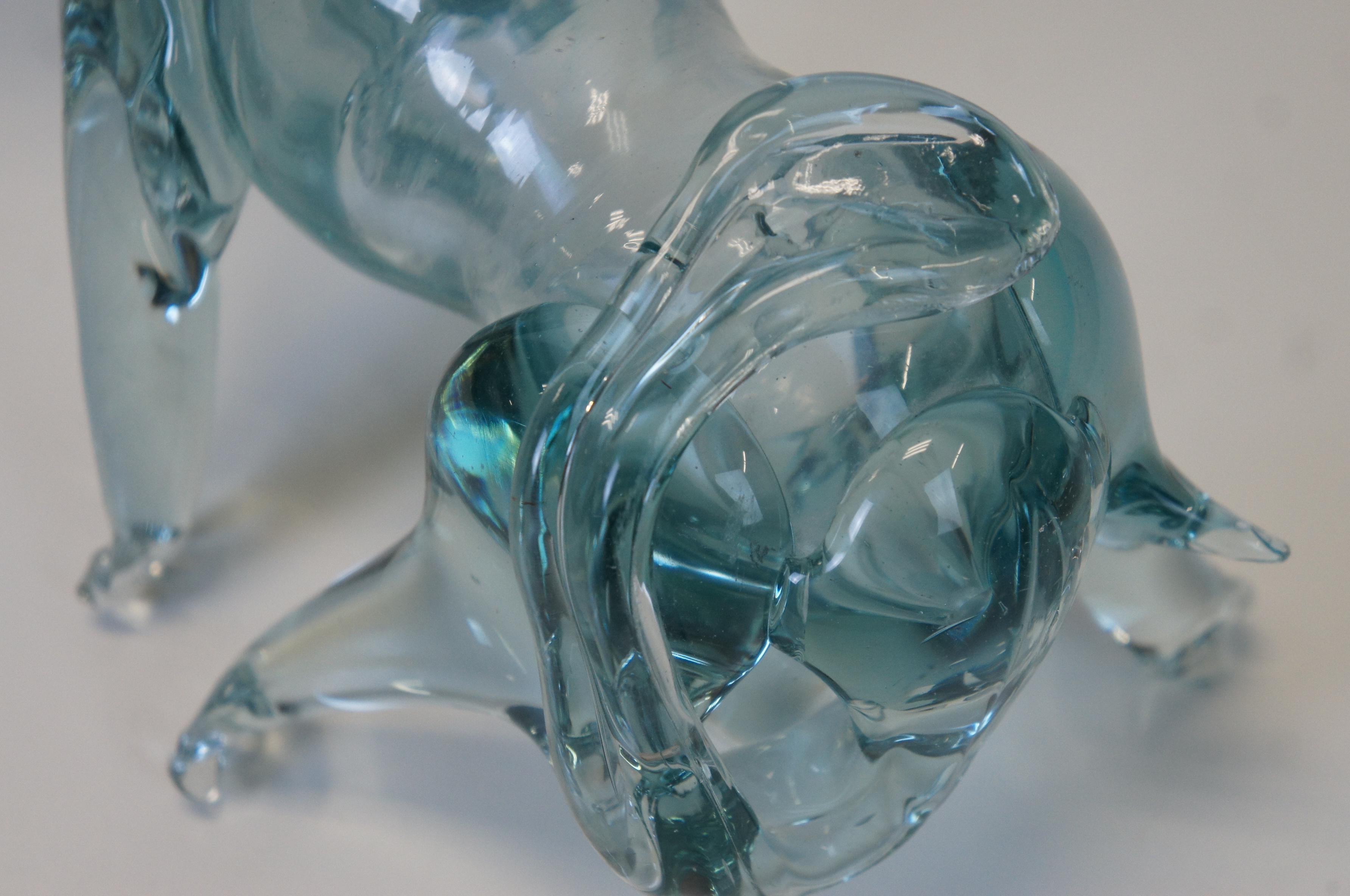 Vintage Italian Murano Hand Blown Blue Art Glass Rodeo Bull Sculptural 11