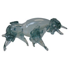 Vintage Italian Murano Hand Blown Blue Art Glass Rodeo Bull Sculptural 11"