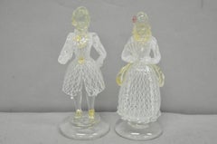 Vintage Italian Murano Latticino & Gold Leaf Art Glass Male & Female Figure Pair