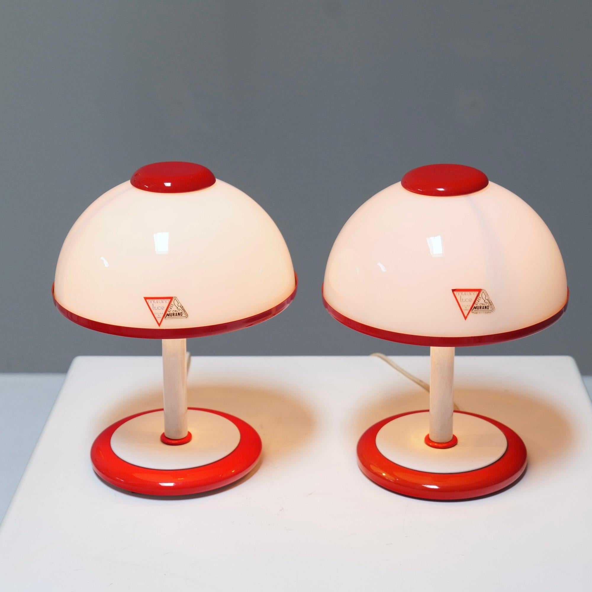 Hand-Crafted Vintage Italian Murano Luce Glass Lamps in Style of F. Fabbian