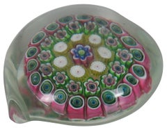 Vintage Italian Murano Millefiori Cane Glass Floral Heart Paperweight