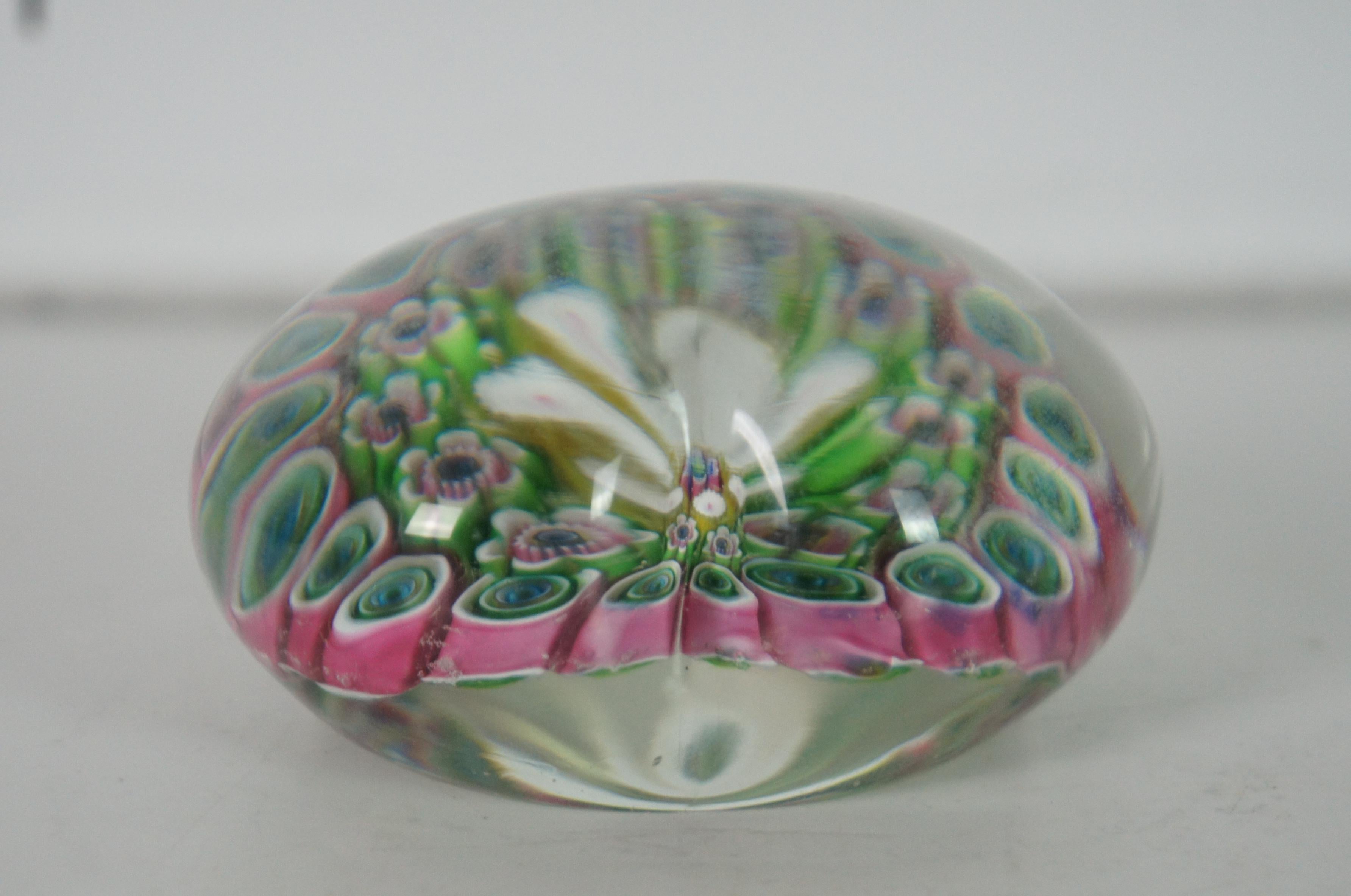 20th Century Vintage Italian Murano Millefiori Cane Glass Floral Heart Paperweight